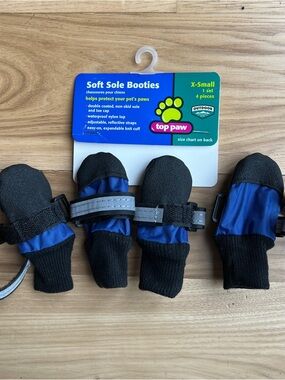 Top Paw Soft Sole Dog Booties in Blue and Black - X-Small 4pc